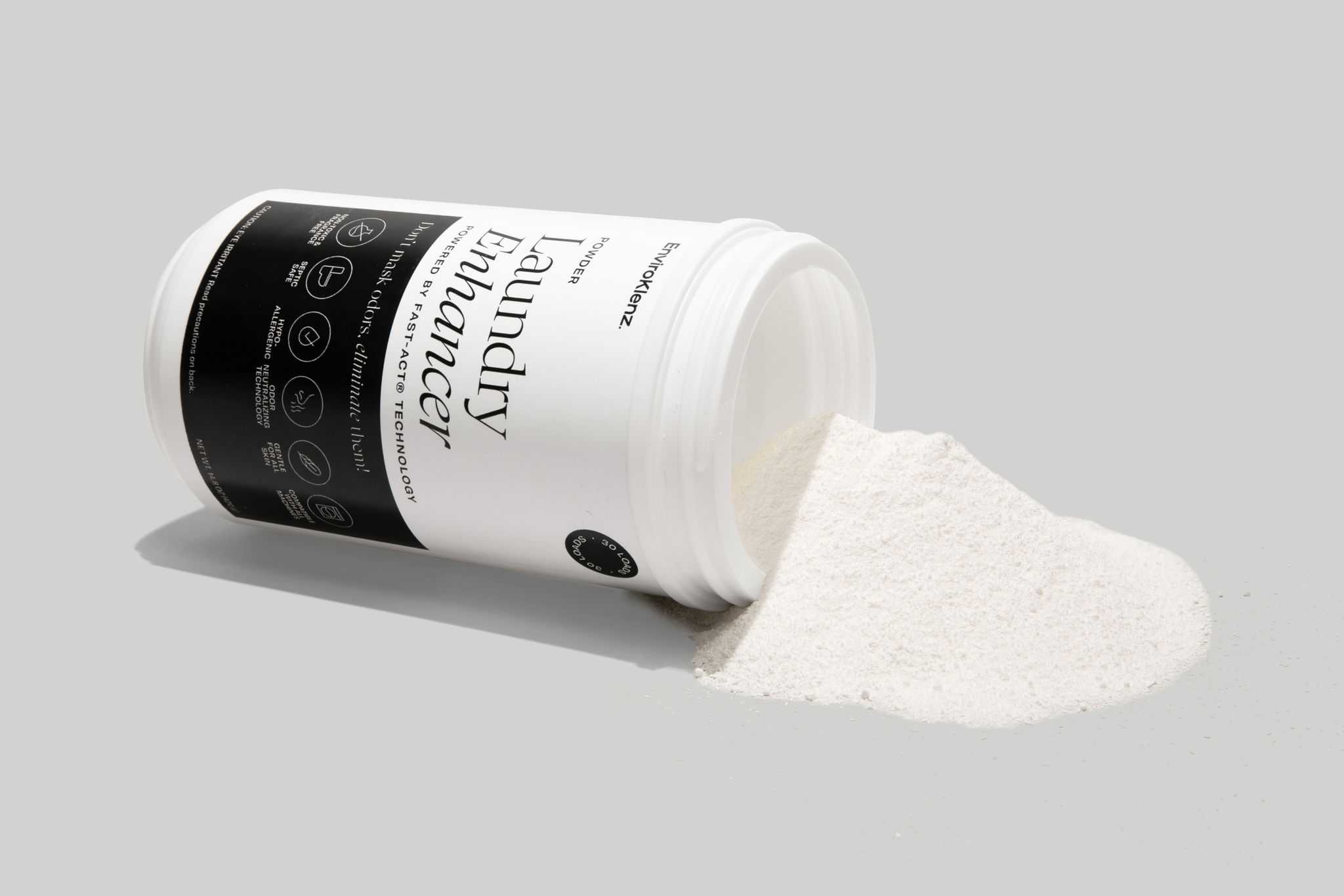 EnviroKlenz Laundry Enhancer Powder Open Bottle With Powder Spilled Out